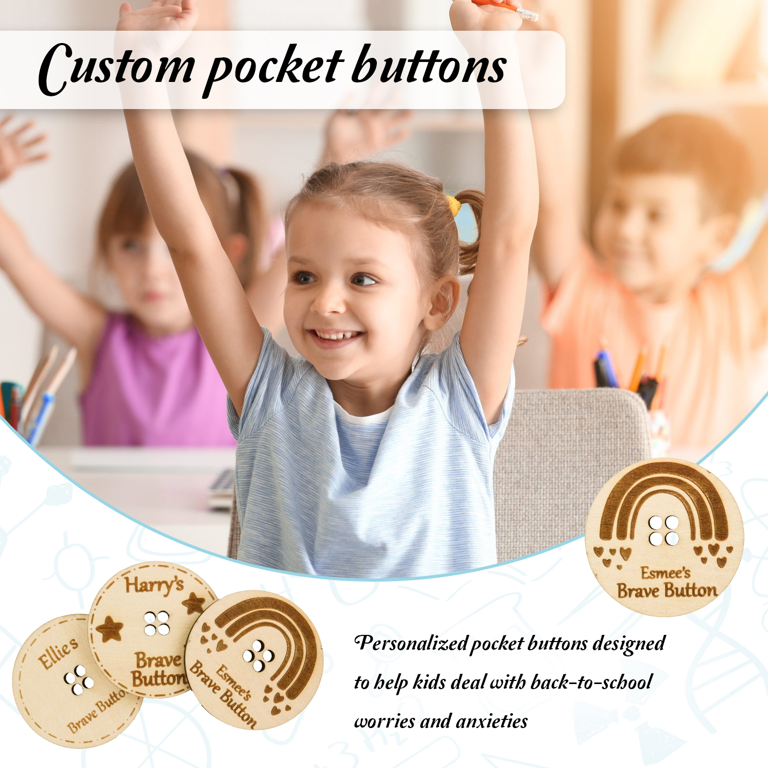 Children Brave Buttons Rainbow Heart Buttons Custom A Name Back to School Gifts for Kids-Jessemade AU