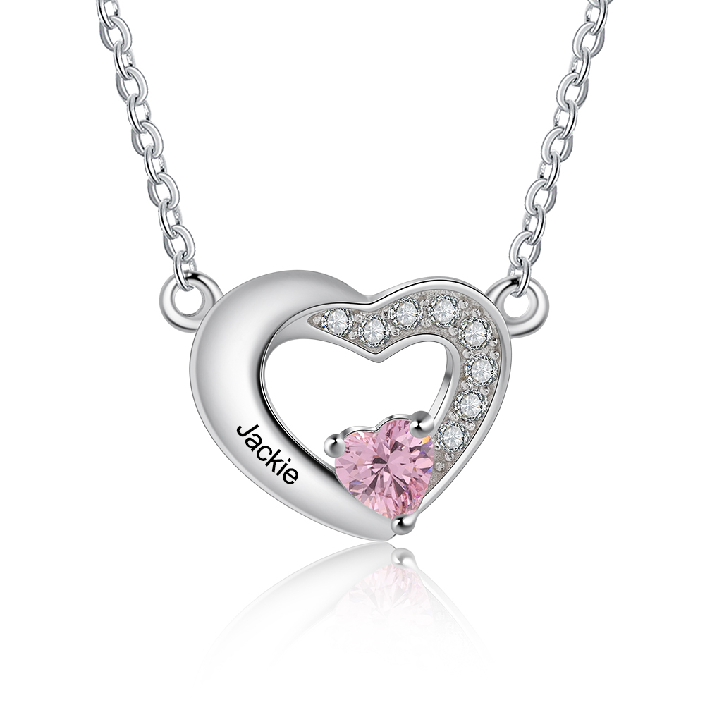 Personalised Heart Necklace with Birthstone Engraved Name Gifts for Her-Jessemade AU