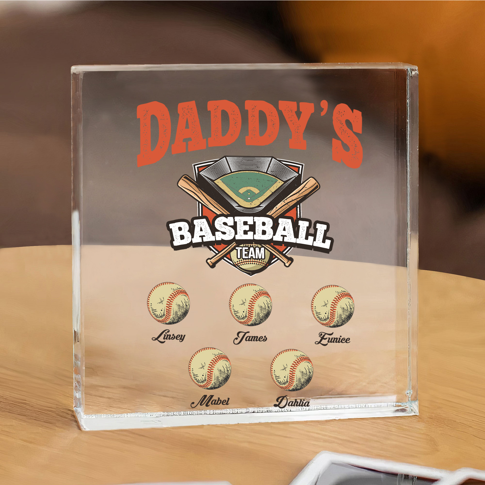 Personalised 5 Names Acrylic Square Keepsake Baseball Family Rectangle Plaque Father's Day Gifts - Daddy's Baseball Team-Jessemade AU