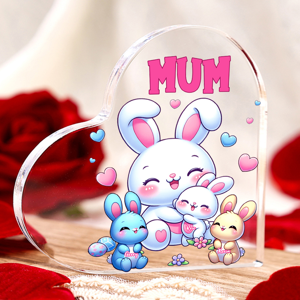 Personalised Text Acrylic Heart Keepsake Custom 3 Names Ornament Bunny Family Gifts For Mother/Grandma-Jessemade AU