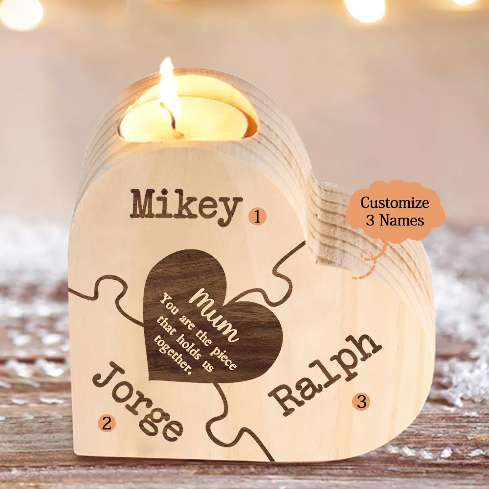 To My Mum Personalised 3 Names Puzzle Candle Holder Wooden Candlestick "You Are The Piece That Holds Us Together"-Jessemade AU