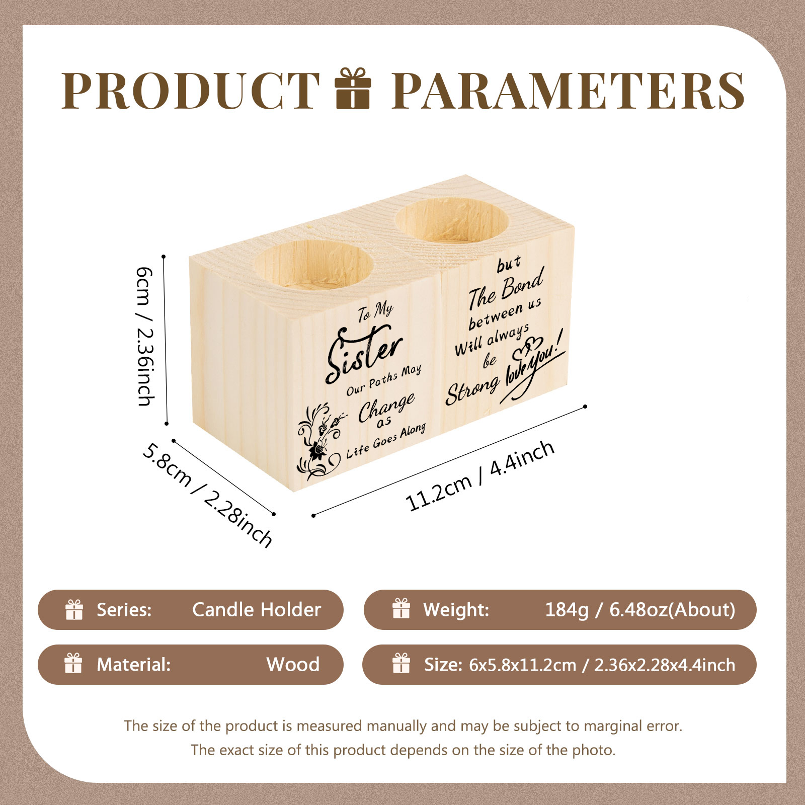 To My Sister Block Candle Holder The Bond Between Us Will Always Be Strong Wooden Candlesticks-Jessemade AU