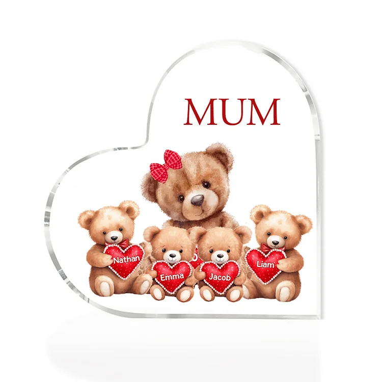 4 Names - Personalised Acrylic Heart Keepsake Custom Text Teddy Bear Ornaments Gifts for Grandma/Mother-Jessemade AU