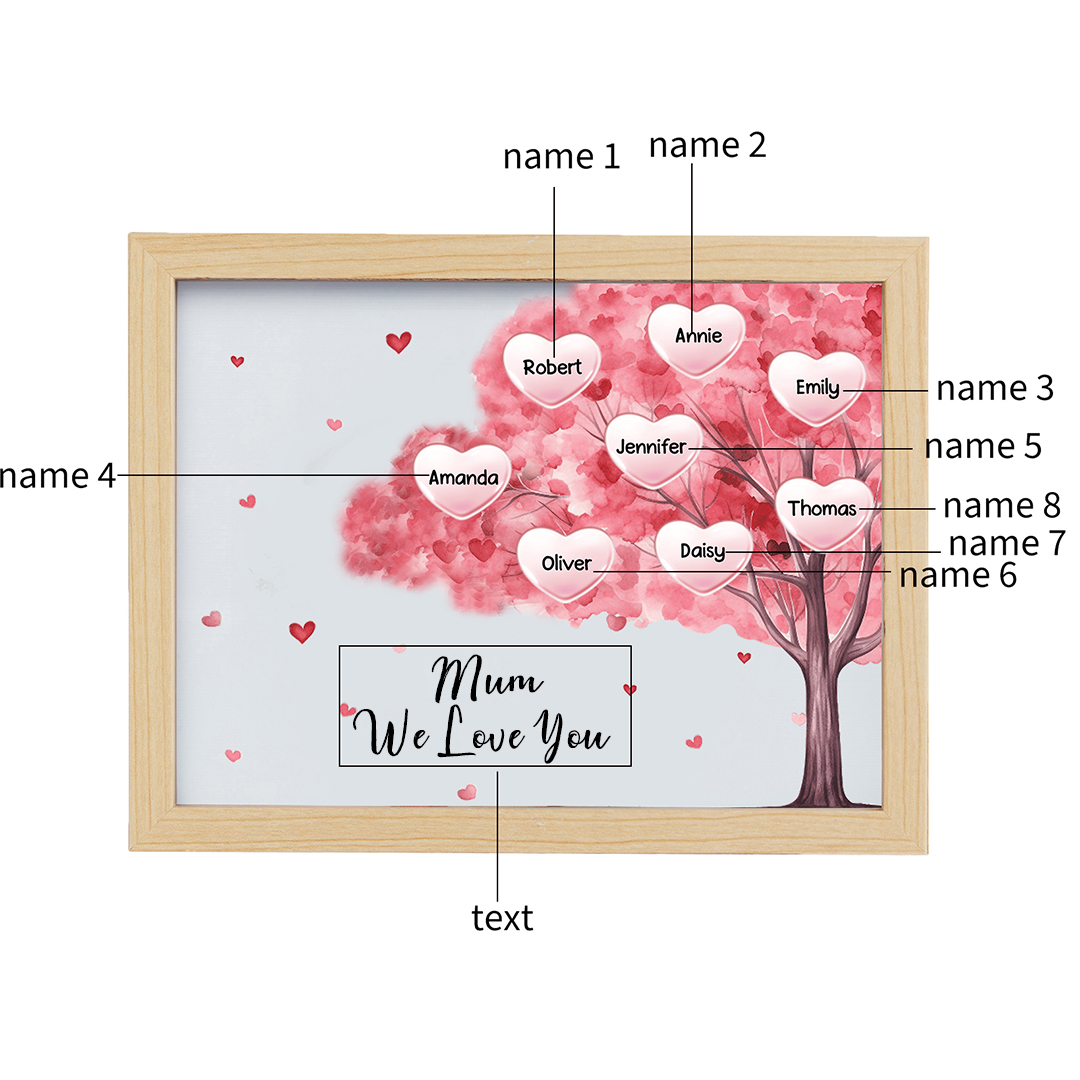 Personalised Frame Night Light Custom 1 Text  & 8 Names Pink Family Tree Ornament Gifts for Mother/Grandma-Jessemade AU