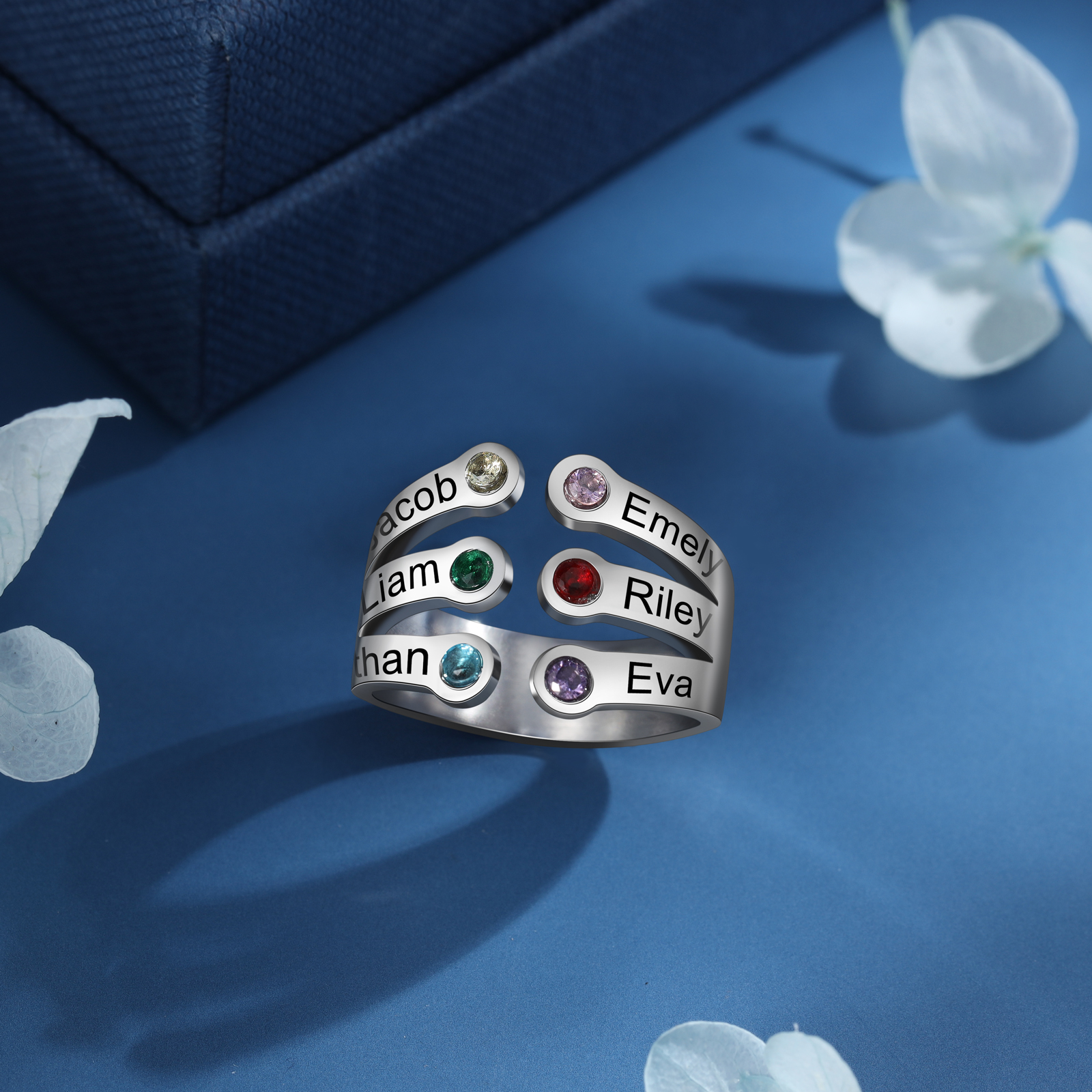 Personalised Family Name Ring With 6 Birthstones Ring Gifts for Her-Jessemade AU