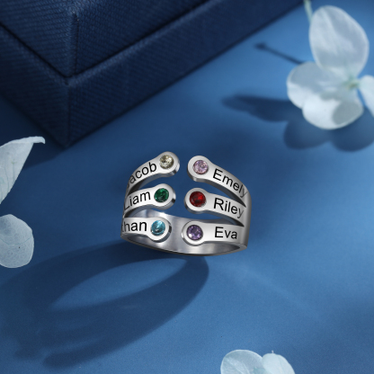 Personalised Family Name Ring With 6 Birthstones Ring Gifts for Her-Jessemade AU