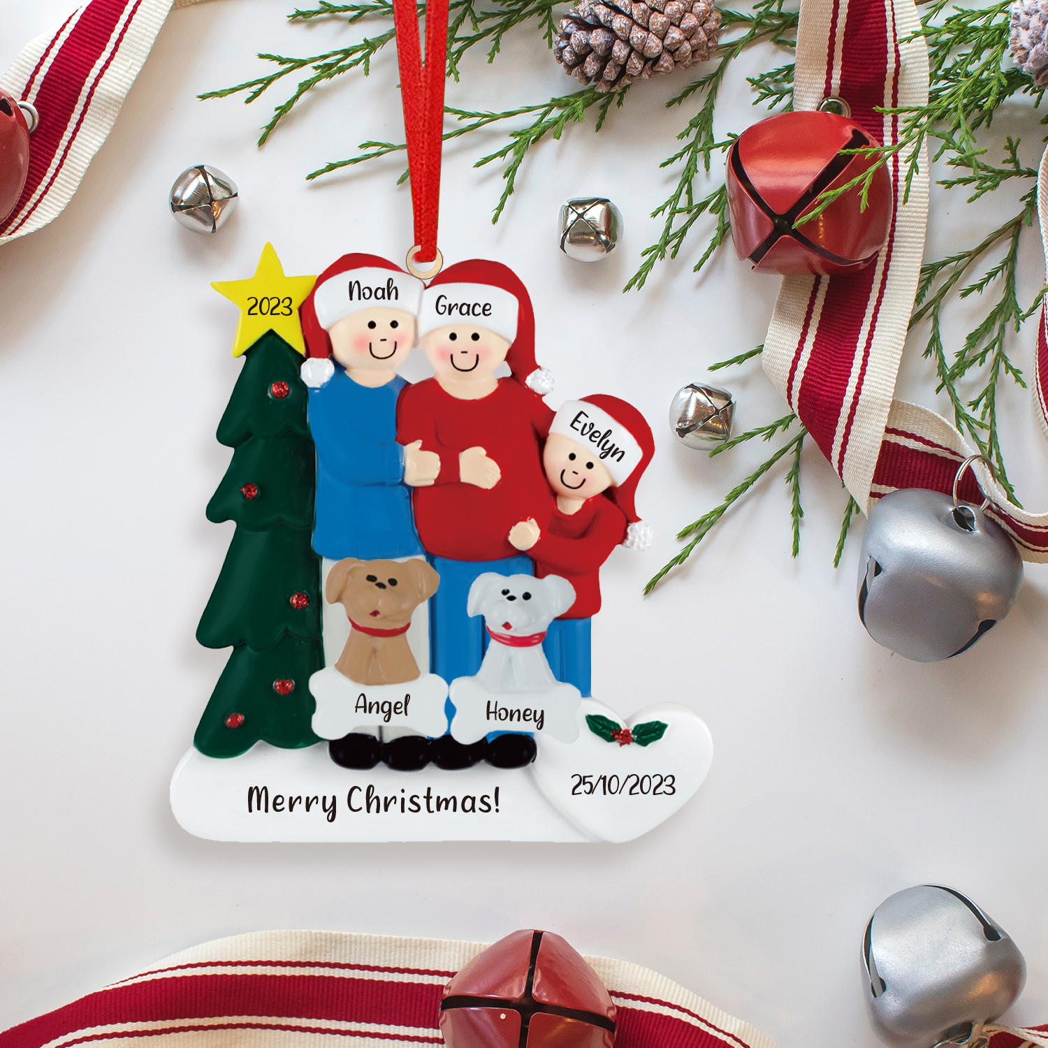 5 Names - Personalised Wooden Christmas Ornaments with Pet Names Customised Text & Date Xmas Decor Gifts for Family Friends-Jessemade AU