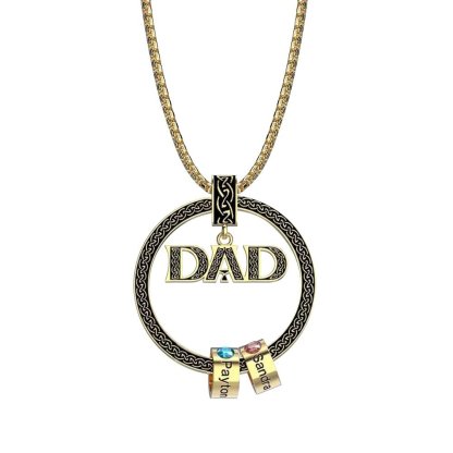 Dad Necklace Personalised Circle Men Necklace with Birthstones Engraved 2 Names Gifts For Father-Jessemade AU