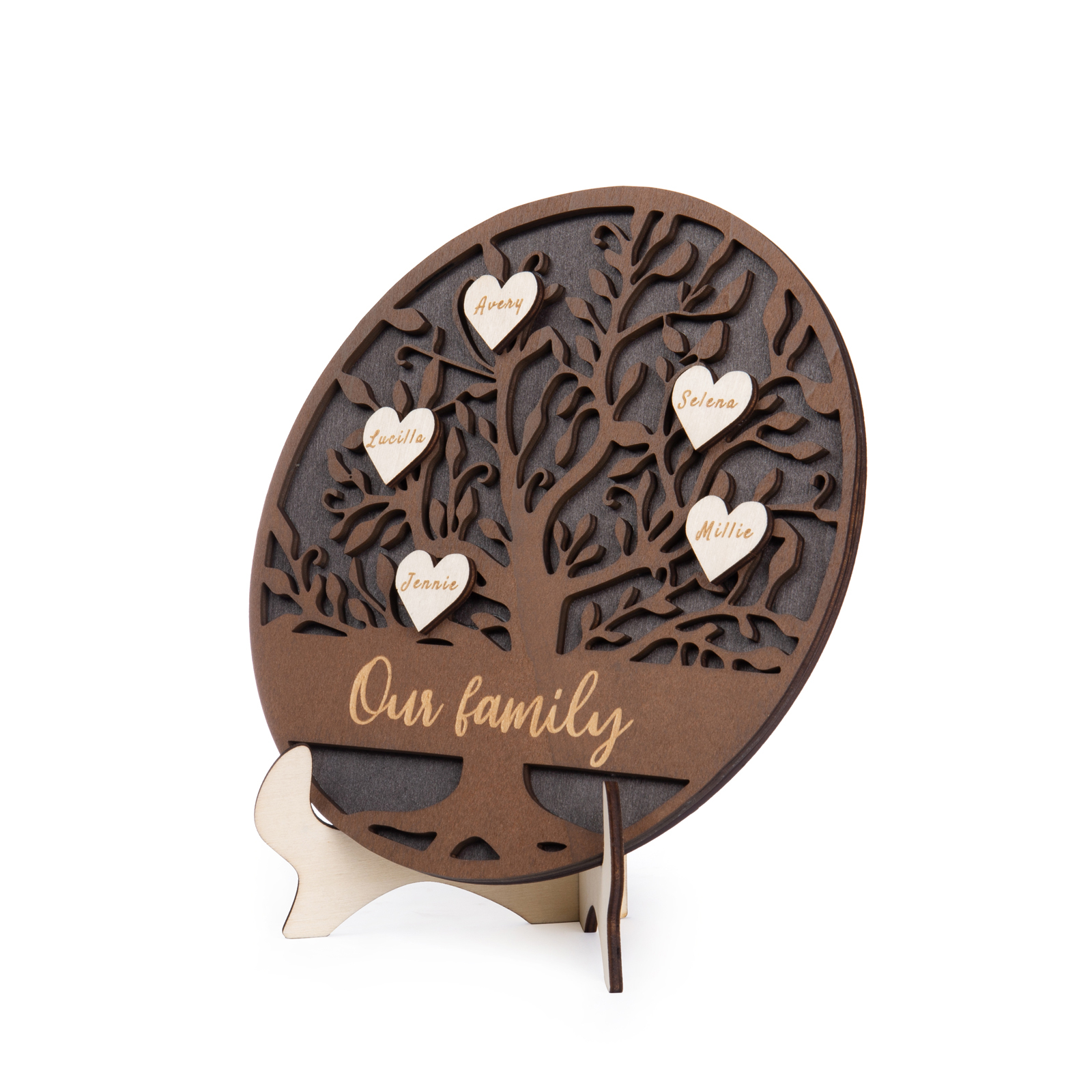 Wooden Family Tree Sign Engrave 5 Names Keepsake Gifts-Jessemade AU