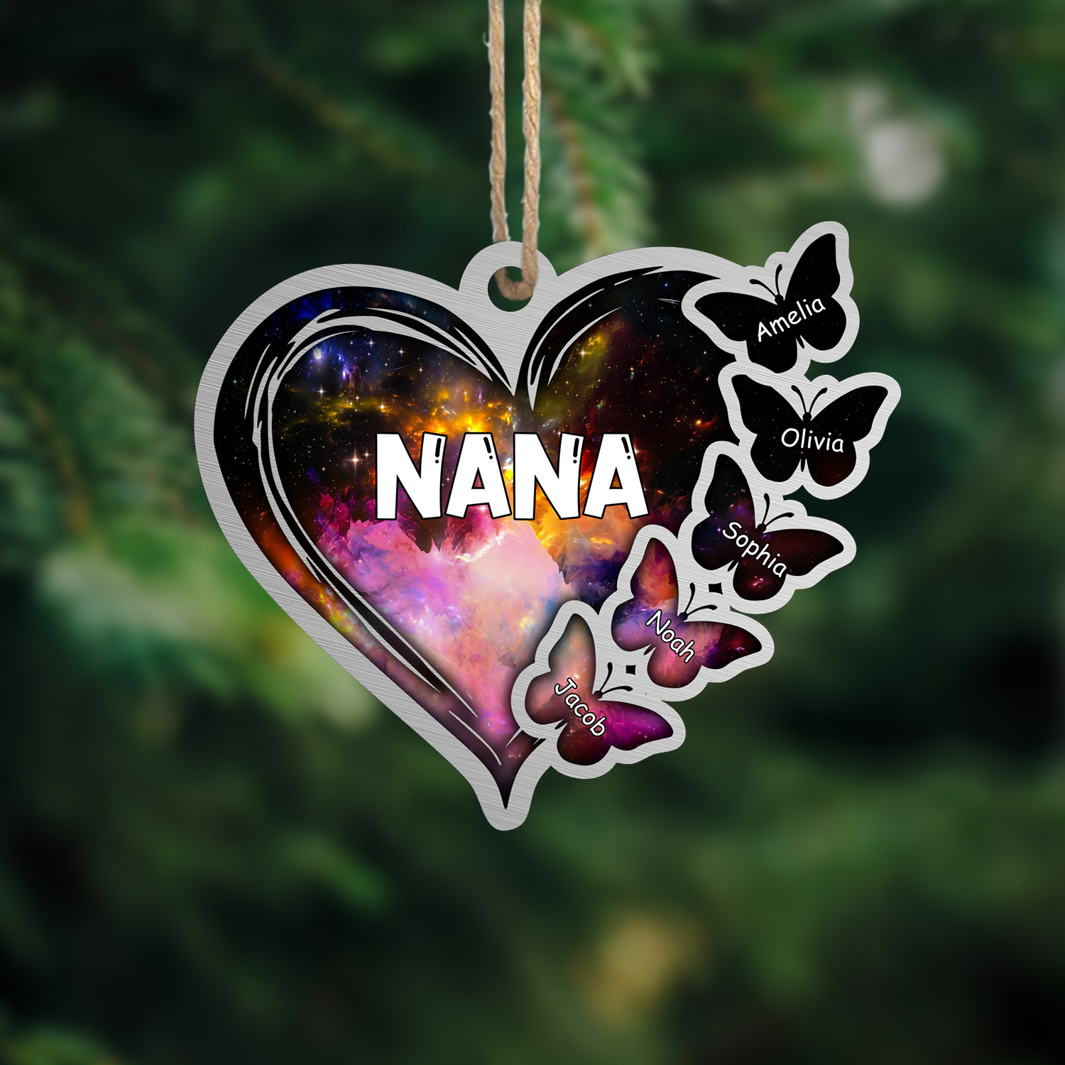 Multi Colors Personalised Acrylic Ornament Sparkling Heart Butterfly Ornament Customised Name Gift for Grandma Mother-Jessemade AU
