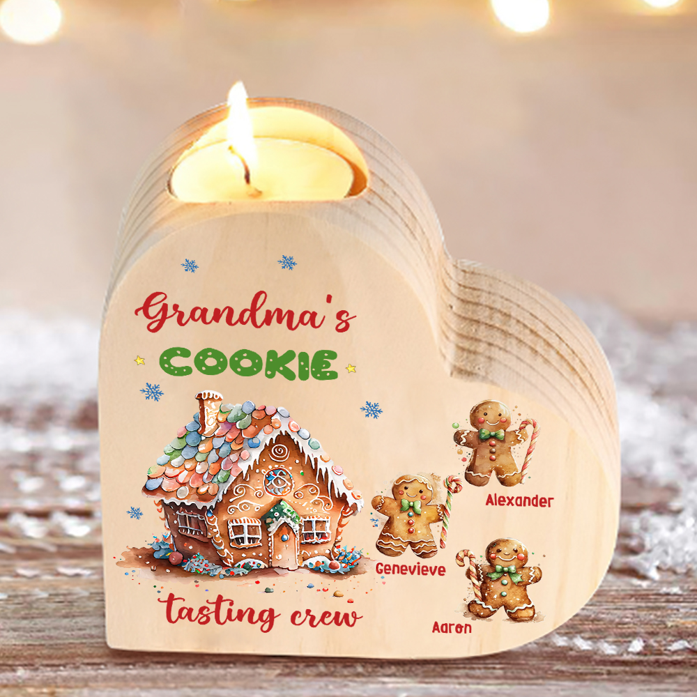 Heart-Shaped Christmas Candle Holder Engraved 4 Names Cookie Candlesticks Personalised Gift for Mum Grandma-Jessemade AU