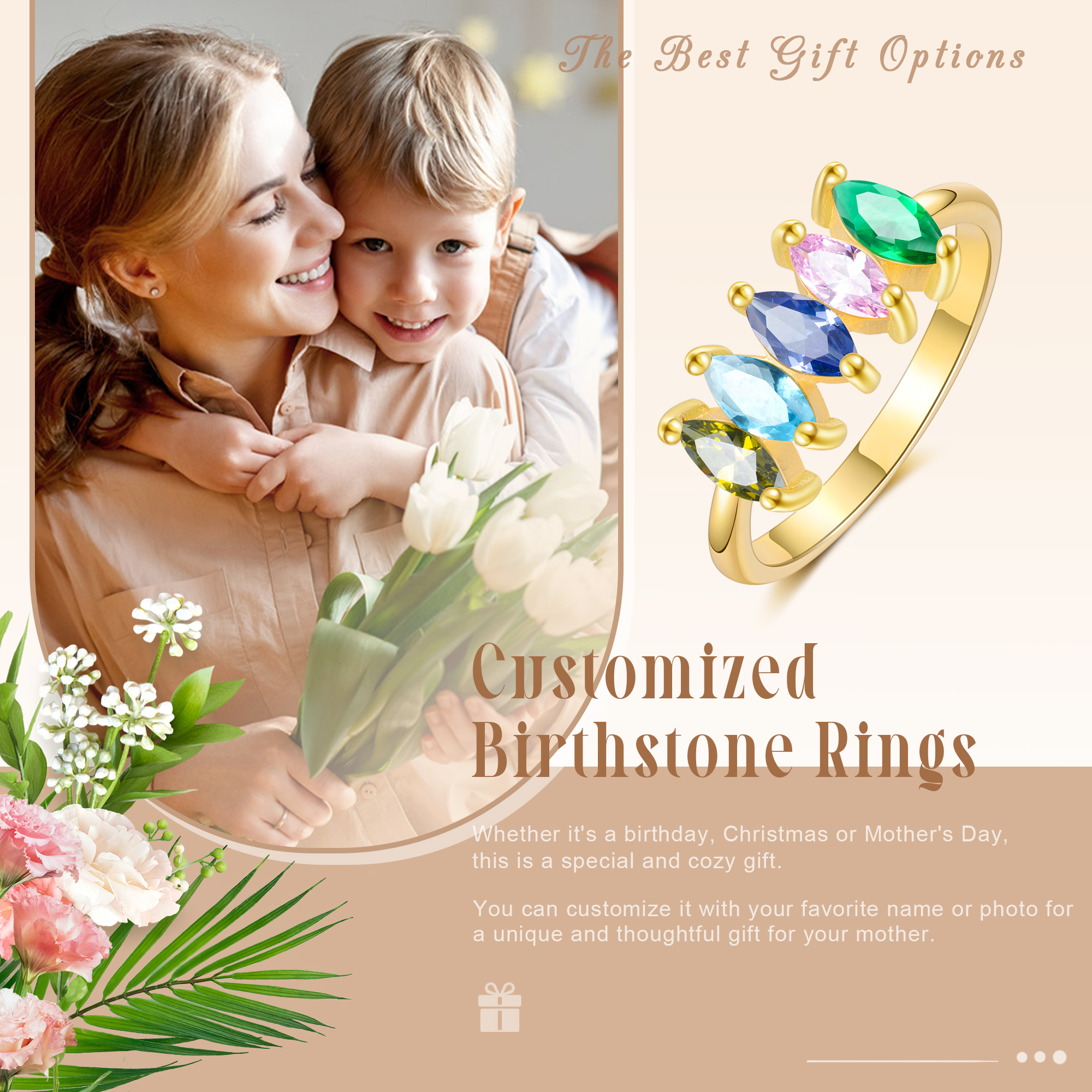 Personalised Women's Ring Custom 5 Birthstones Ring Gold Birthday Gift for Her-Jessemade AU