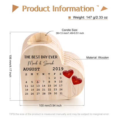 Personalised Couple Candle Holder Custom 2 Names & Date & Text Wooden Candlesticks Calendar Valentine's Day Gifts -Jessemade AU