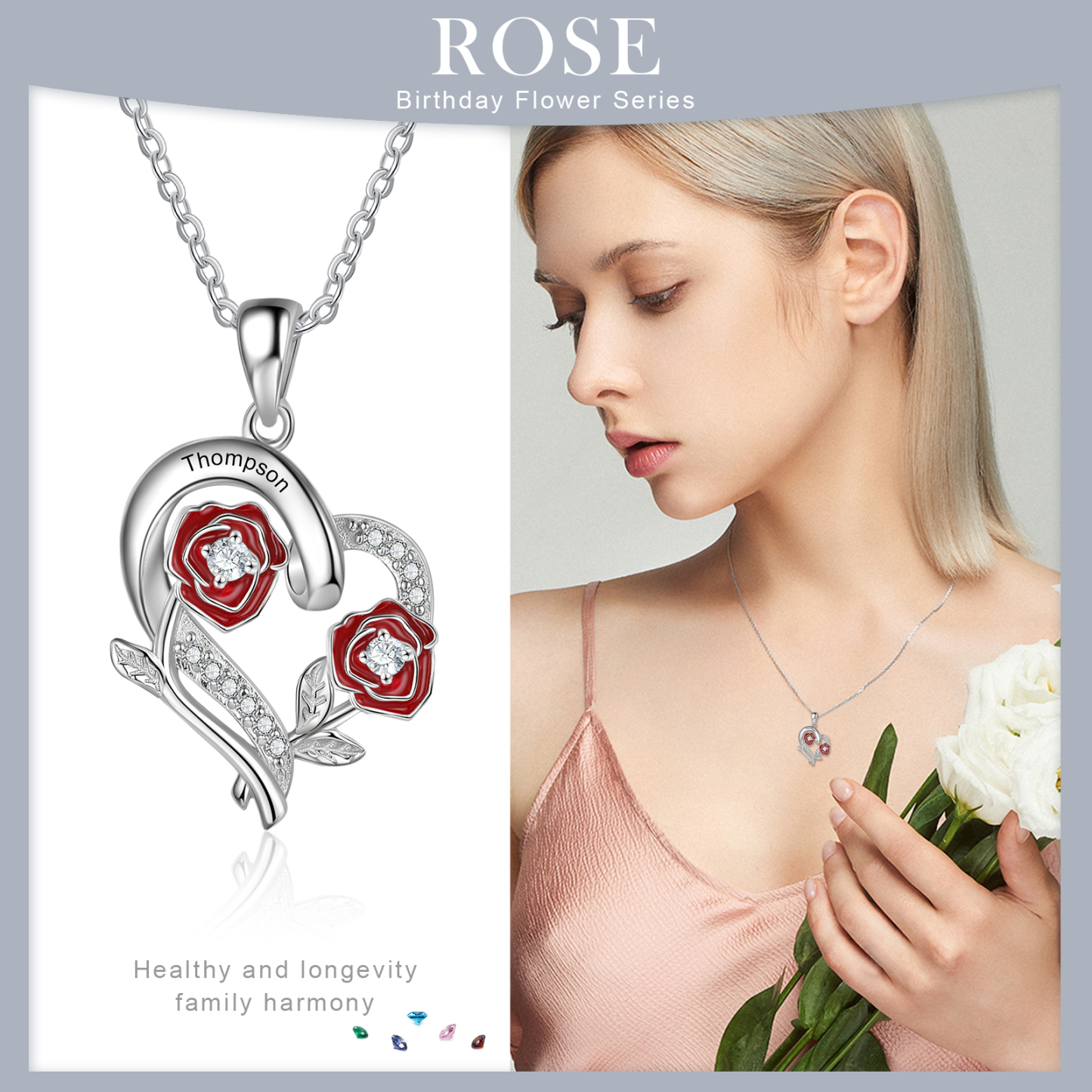 Personalised June Birthflower Necklace With Birthstones Custom 1 Name Necklace For Her-Jessemade AU