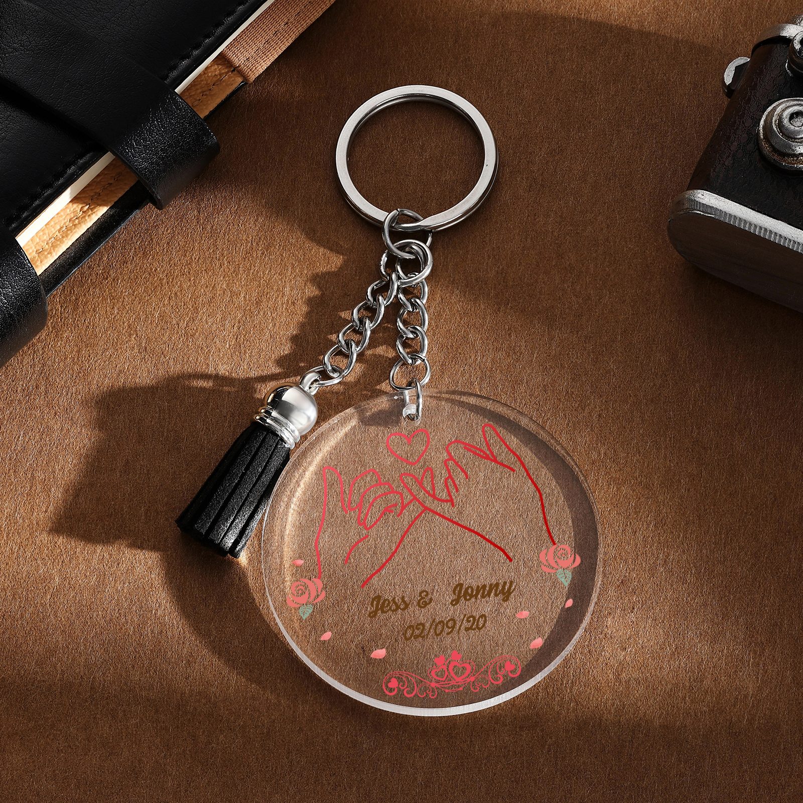 Personalised Pinky Swear Couple Keyring Custom 2 Names & Date Acrylic Keychain Valentine's Day Anniversary Gift for Couples-Jessemade AU