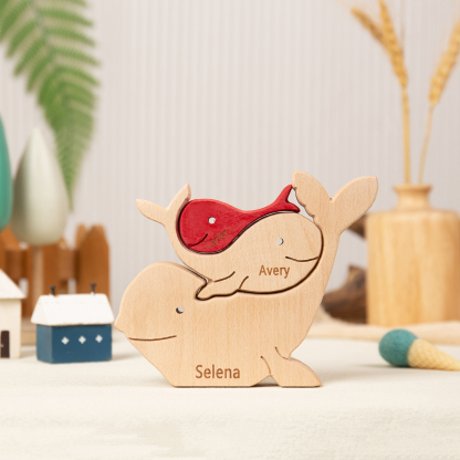 Personalised Wooden Animal Puzzle Custom 3 Names Puzzle Whale Bear Rabbit Hug Ornament Gifts for Family-Jessemade AU