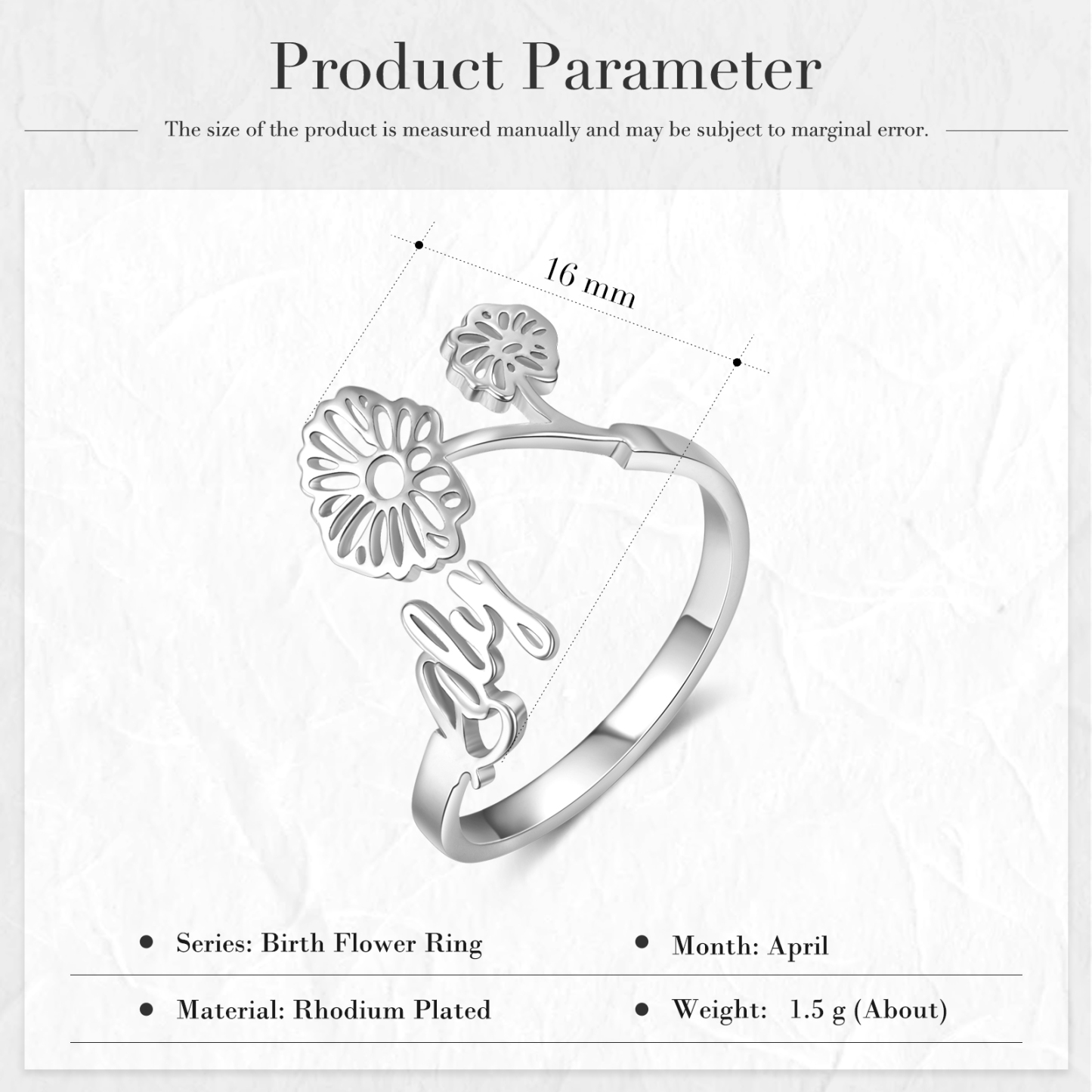 Personalised April Birth Flower Ring With Name Gifts For Her-Jessemade AU