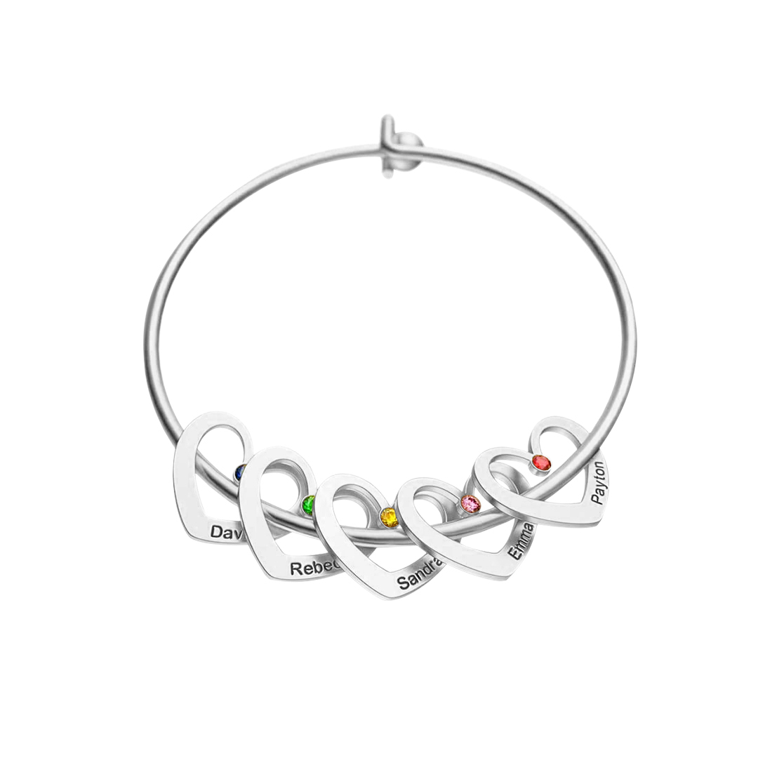 Personalised Heart Bangle With 2 Names and Birthstones Bangle Bracelet Mother's Day Gifts For women-Jessemade AU