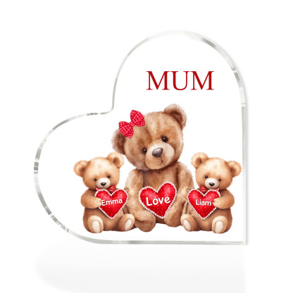 2 Names - Personalised Acrylic Heart Keepsake Custom Texts Teddy Bear Ornaments Gifts for Grandma/Mother-Jessemade AU