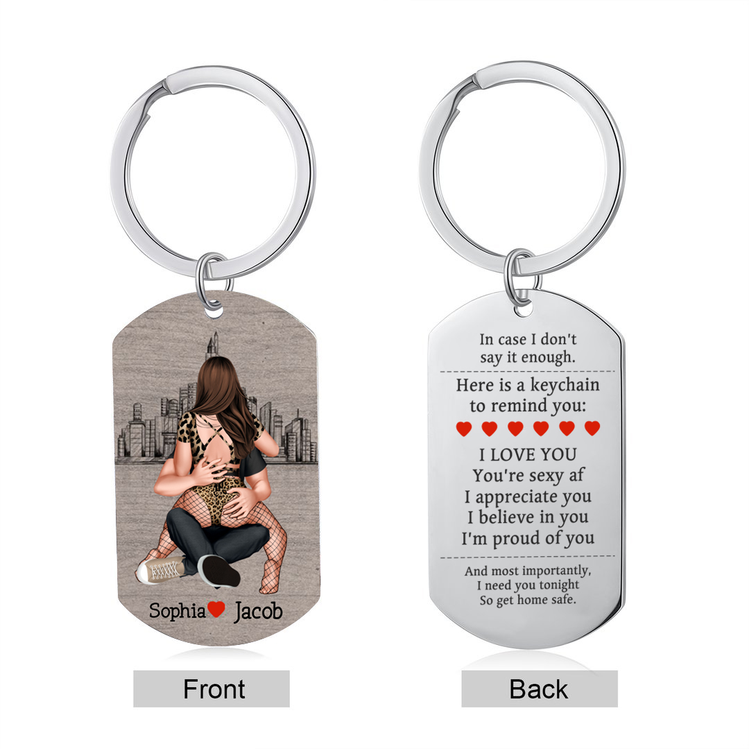 Personalised Couple Keychain Custom 2 Names Keyring "Get Home Safe" Stainless Steel Keychain