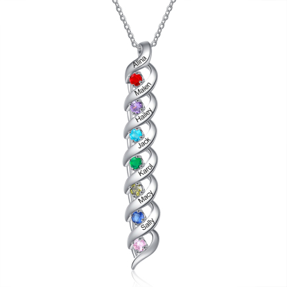 Personalised Necklace Cascading Pendant with 7 Birthstones Engraving 7 Names Gifts for Her-Jessemade AU