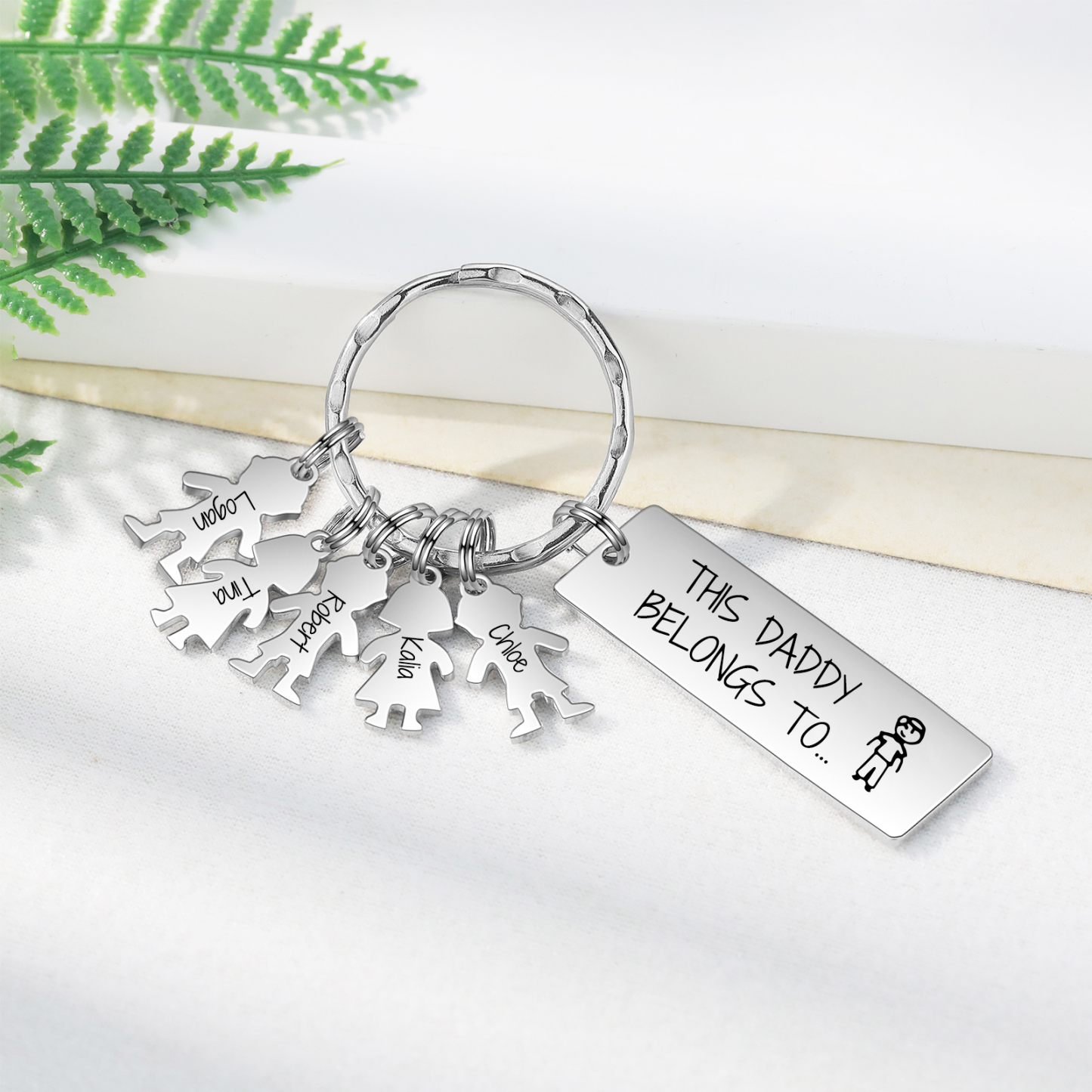 Personalised Keychain with 5 Kid Charms Father's Day Gift "This Daddy Belongs To" Custom Family Keyring-Jessemade AU