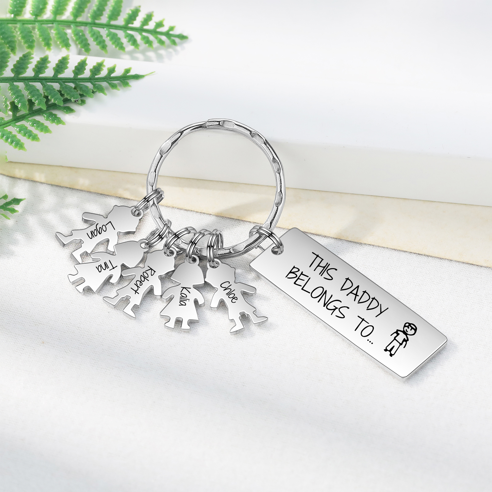 Personalised Keychain with 5 Kid Charms Father's Day Gift "This Daddy Belongs To" Custom Family Keyring-Jessemade AU