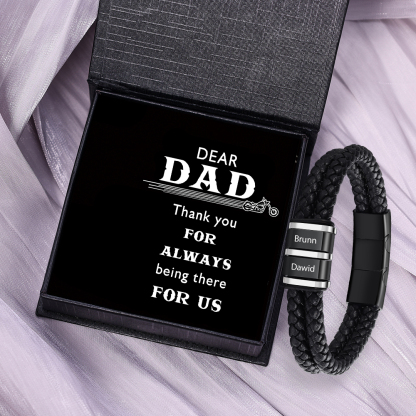 2 Names - Men's Leather Bracelet Custom Names Beaded Bracelet Adjustable Personalised Gift for Him-Jessemade AU