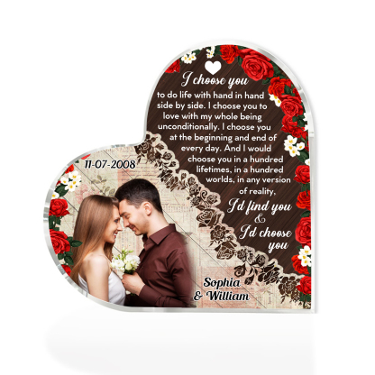 Couple Acrylic Heart Keepsake Custom 2 Names & Date & Photo Ornament Valentine's Day Gift -  I Choose You To Do Life With Hand In Hand Side By Side-Jessemade AU