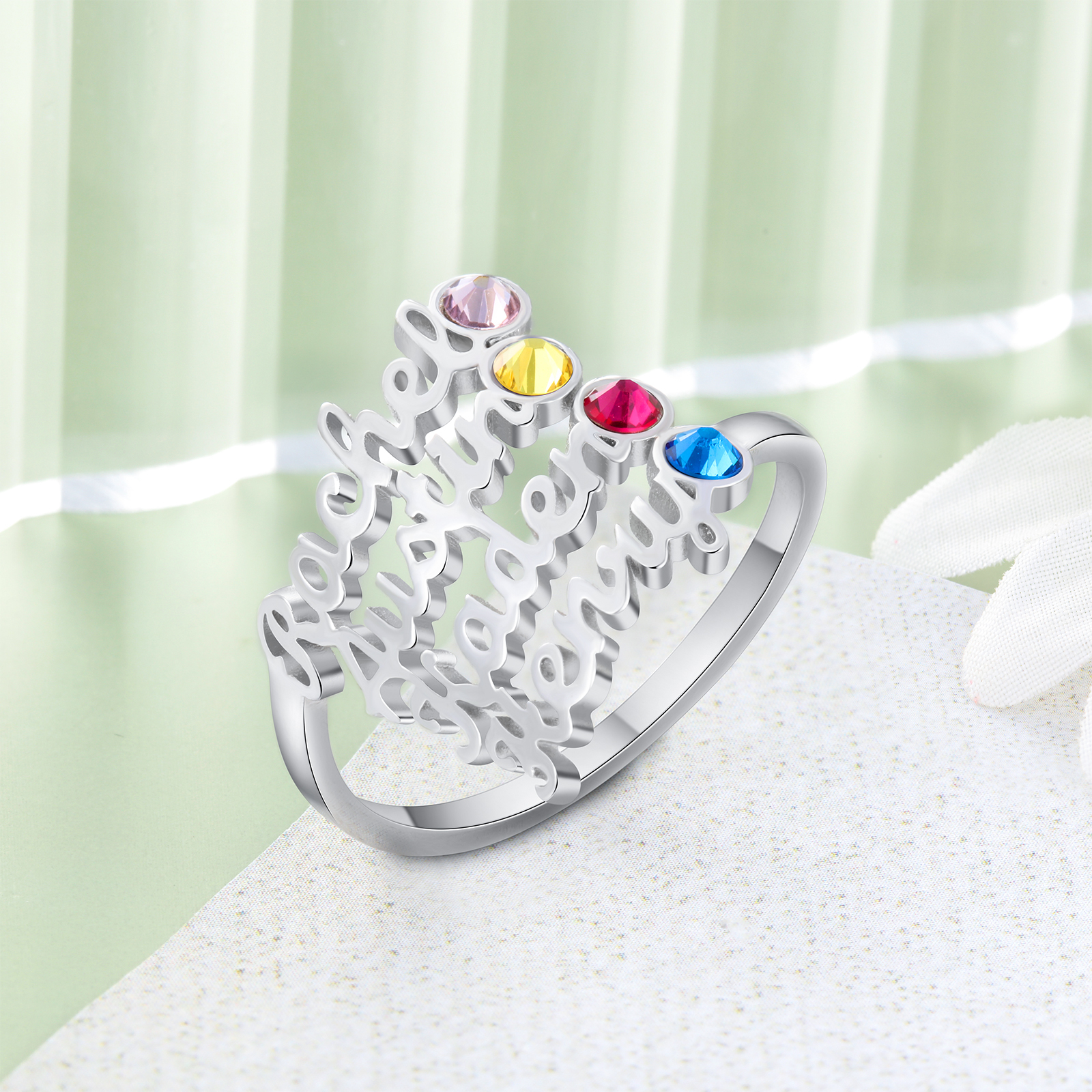 Personalised Birthstone Ring Custom 4 Names Ring Best Gift For Women-Jessemade AU