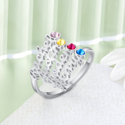 Personalised Birthstone Ring Custom 4 Names Ring Best Gift For Women-Jessemade AU