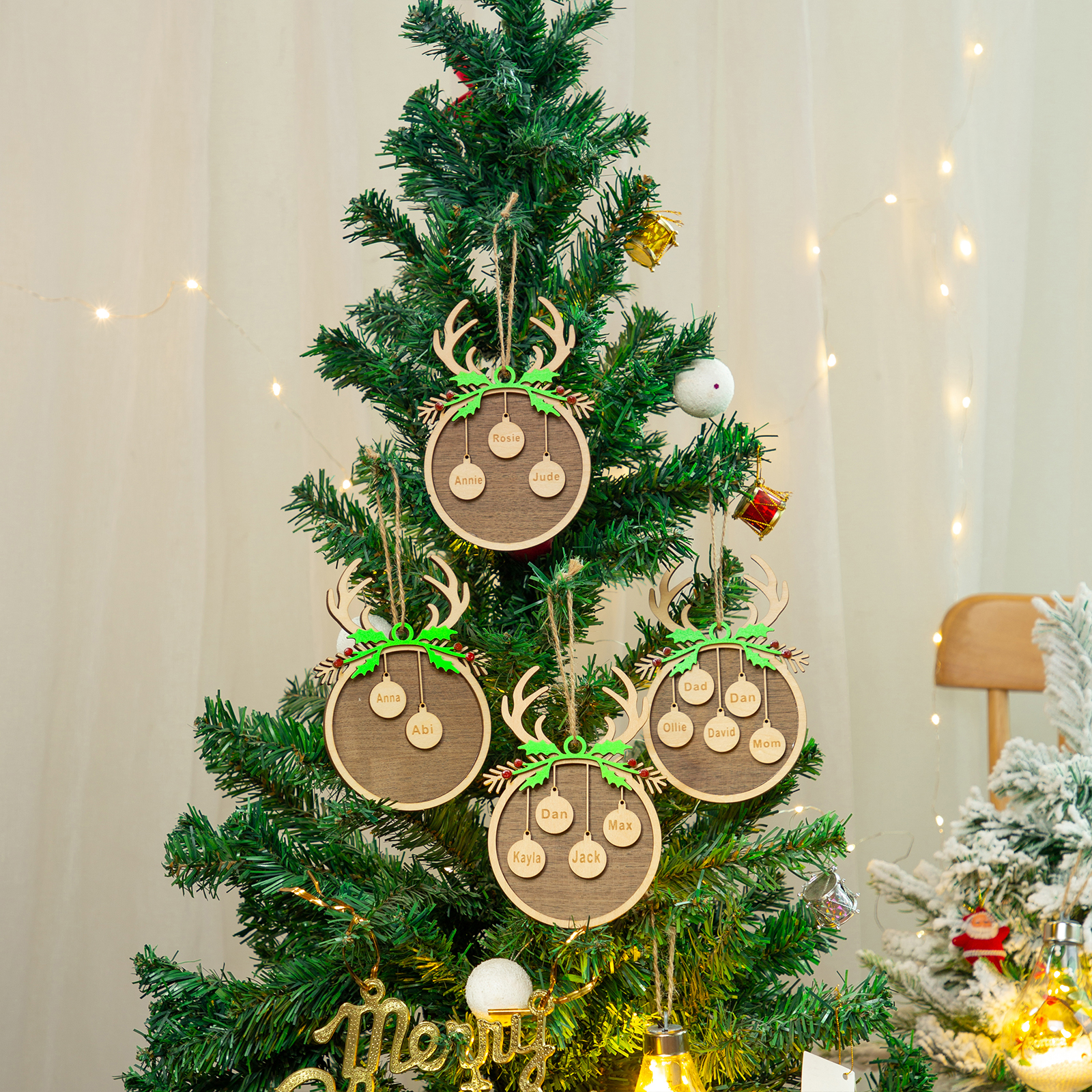 Personalised Christmas Family Ornament Custom 2 Names Reindeer Layered Wood Christmas Ornament-Jessemade AU