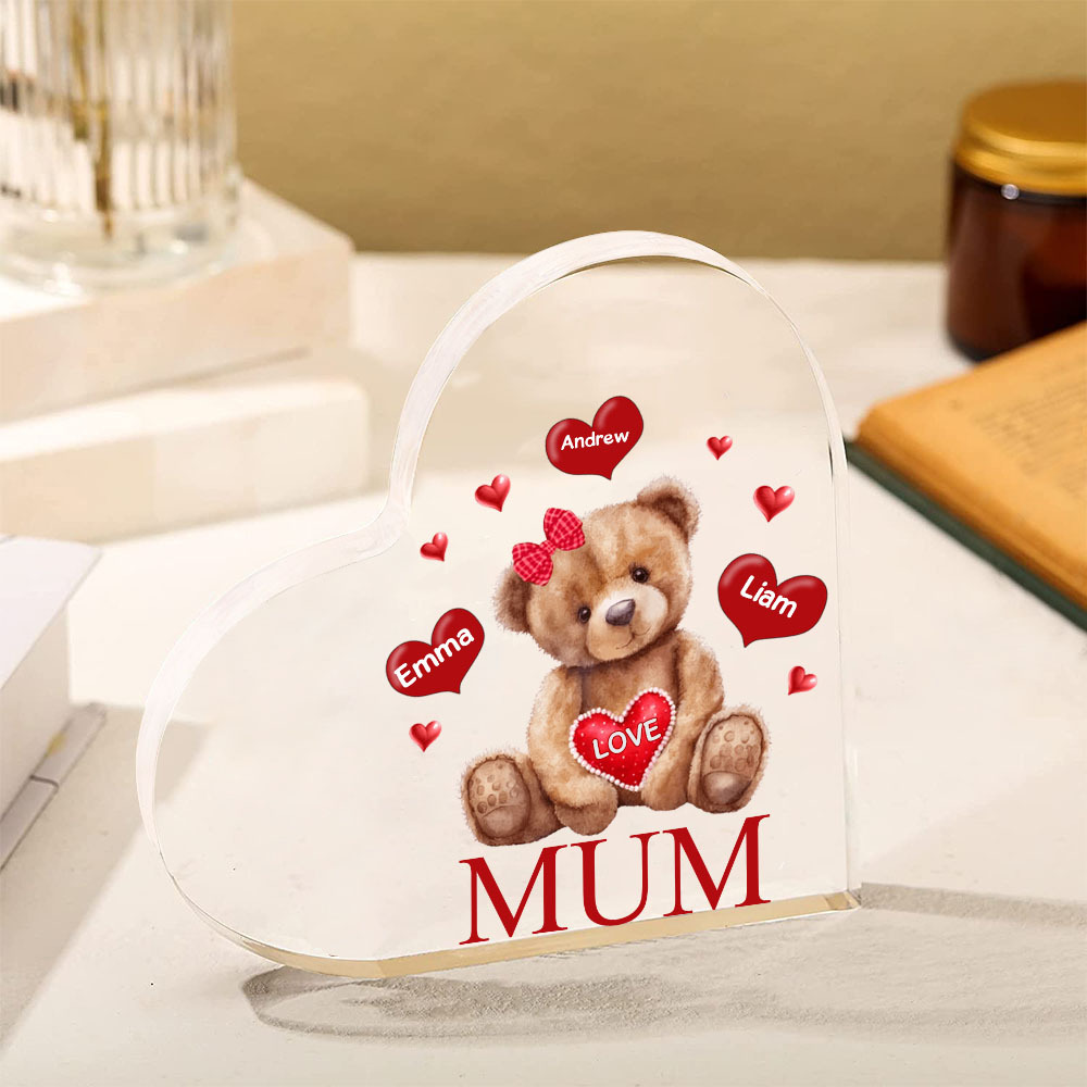 3 Names - Personalised Acrylic Heart Keepsake Custom 2 Texts Teddy Bear Ornaments Gifts for Grandma/Mother-Jessemade AU