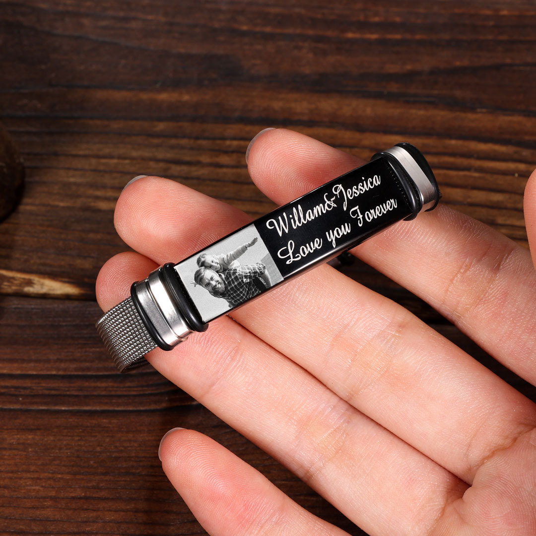Personalised Men's Photo Bracelet Custom Photo ID Bar Watchband Bangle Gifts For Men-Jessemade AU