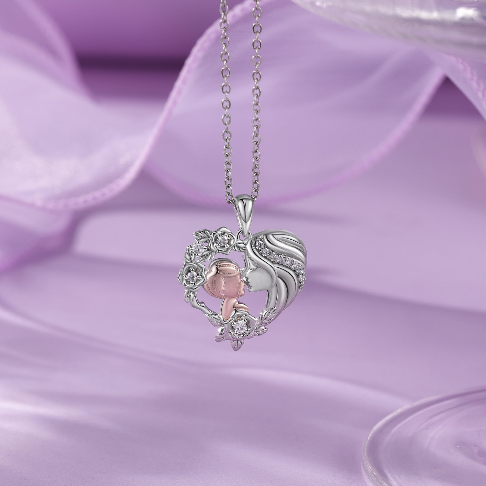 Mother and Son Necklace Heart Flower Pendant Necklace for Her-Jessemade AU