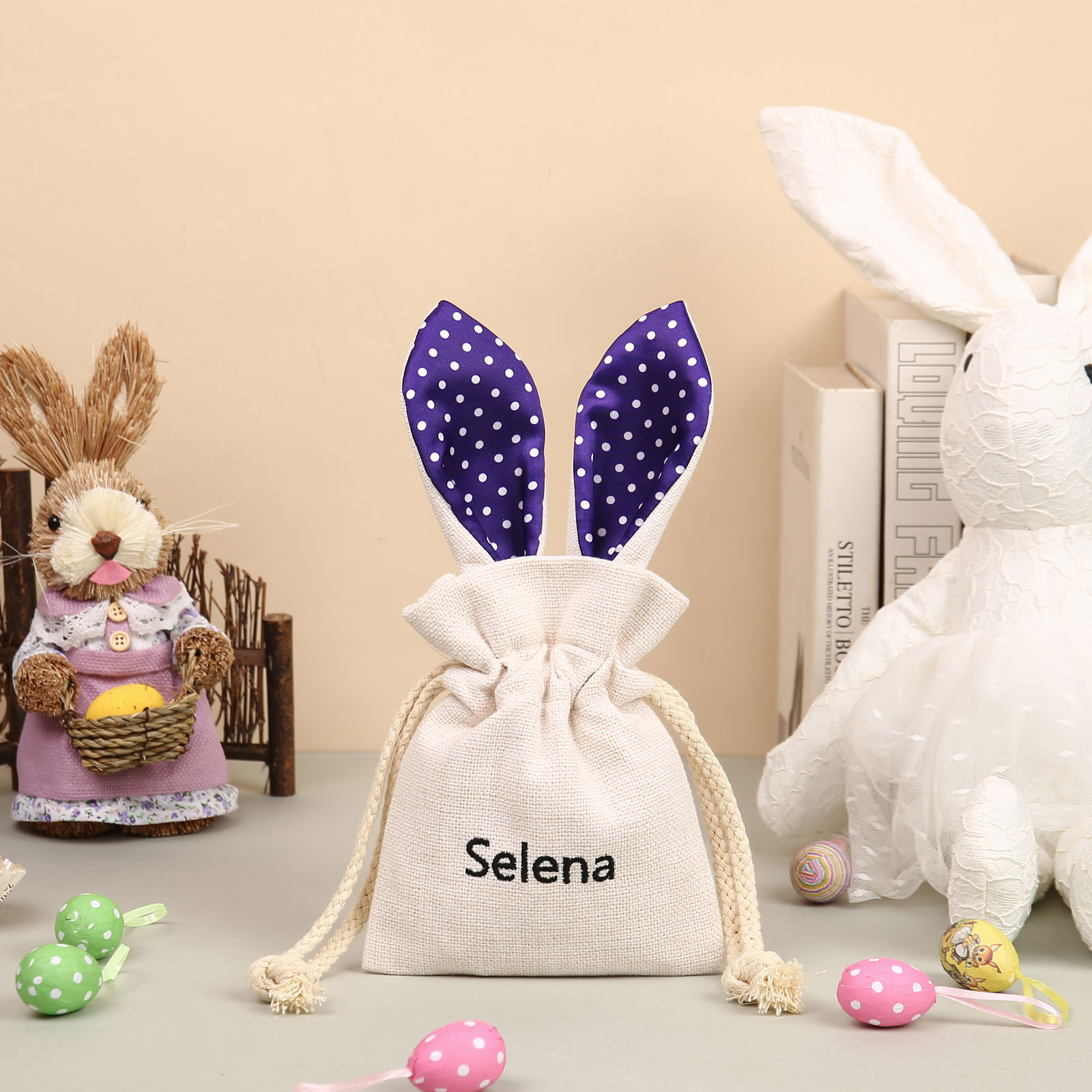 Personalised Bunny Tote Bag Customised with Name Bunny Drawstring Bag Easter Gifts-Jessemade AU