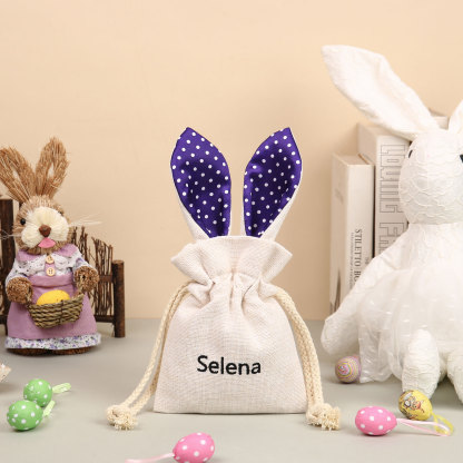 Personalised Bunny Tote Bag Customised with Name Bunny Drawstring Bag Easter Gifts-Jessemade AU