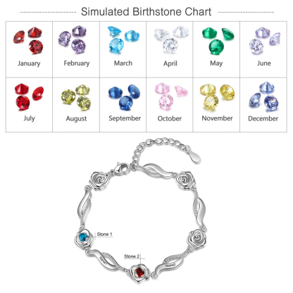 2 Names - Personalised Rose Bracelet Custom Names & Birthstones Adjustable Bracelet Gifts for Her-Jessemade AU