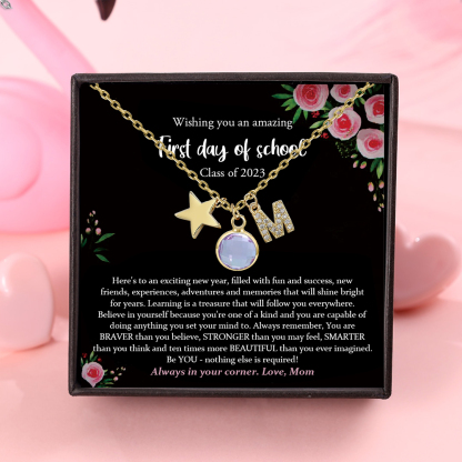 Back To School Personalised Necklace Custom Birthstone and Initial Star Pendant Necklace-Jessemade AU