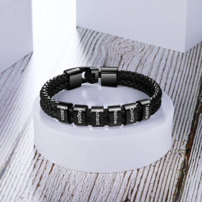 Personalised Braided Leather Bracelet Engraved 1 Name Men's Bracelet Gifts For Him-Jessemade AU