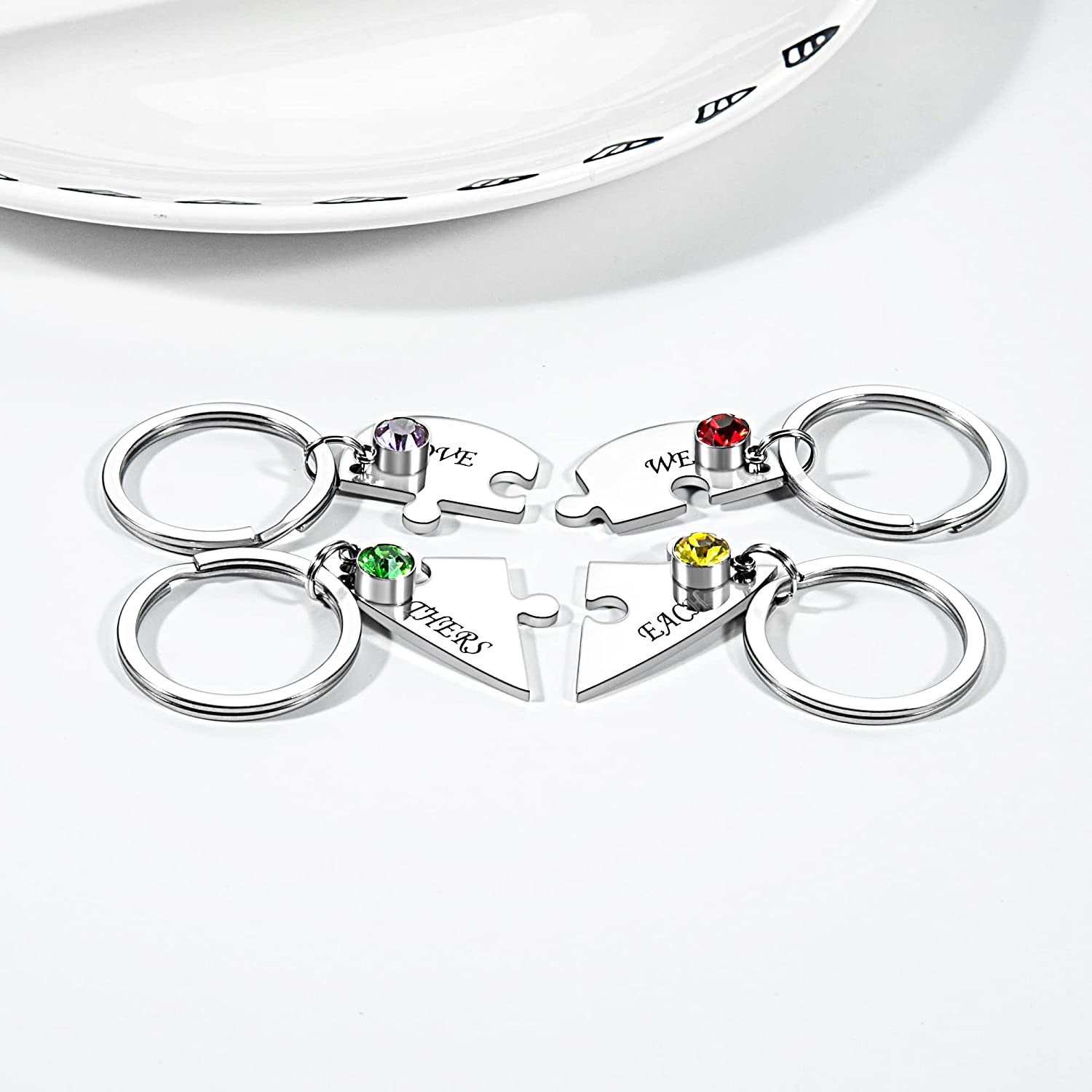 Personalised 4 Names Heart Puzzle Keychain with Birthstones Gifts for Family-Jessemade AU