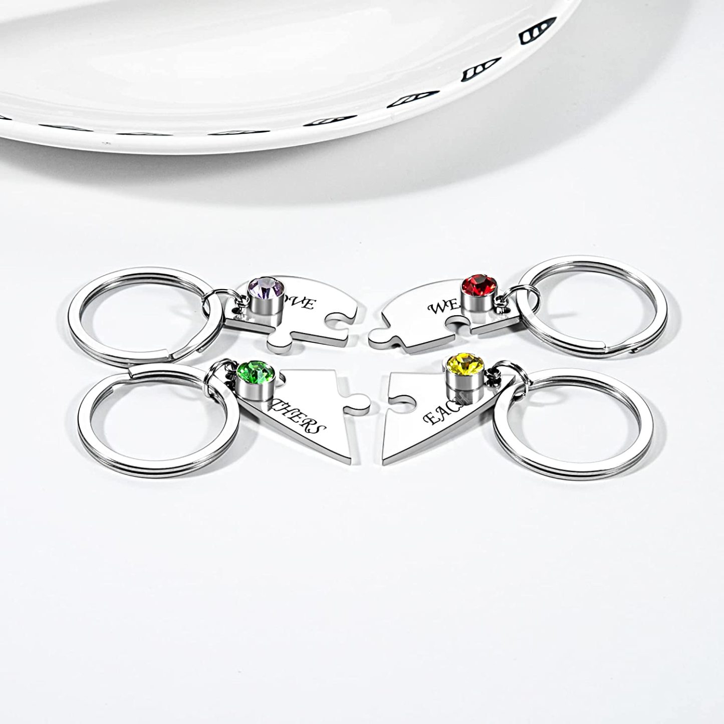 Personalised 4 Names Heart Puzzle Keychain with Birthstones Gifts for Family-Jessemade AU
