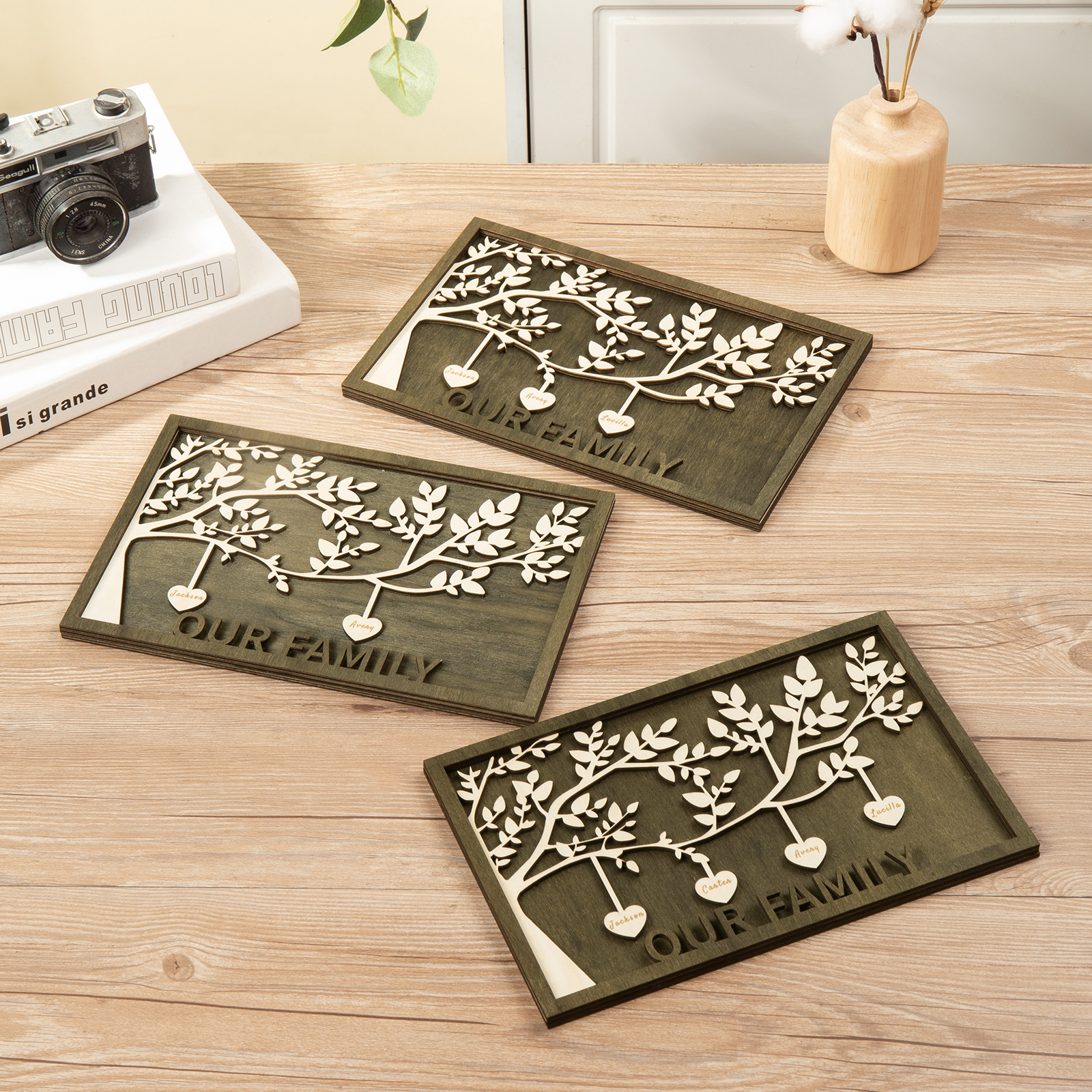 Family Tree Wood Frame Personalised Family Tree Sign Engrave 4 Names Keepsake Gifts-Jessemade AU