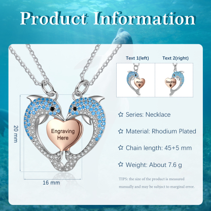 Mother & Daughter Friendship Necklace Personalised Dolphin Necklace With Heart Pendant Custom Names Gifts for Her-Jessemade AU