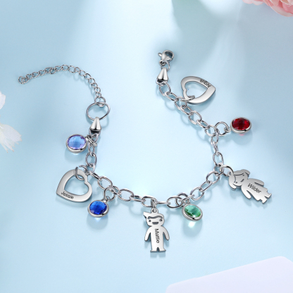 Personalised Kids Charm Bracelet With 3 Birthstones Engraved Names Bracelet Gift For Her-Jessemade AU
