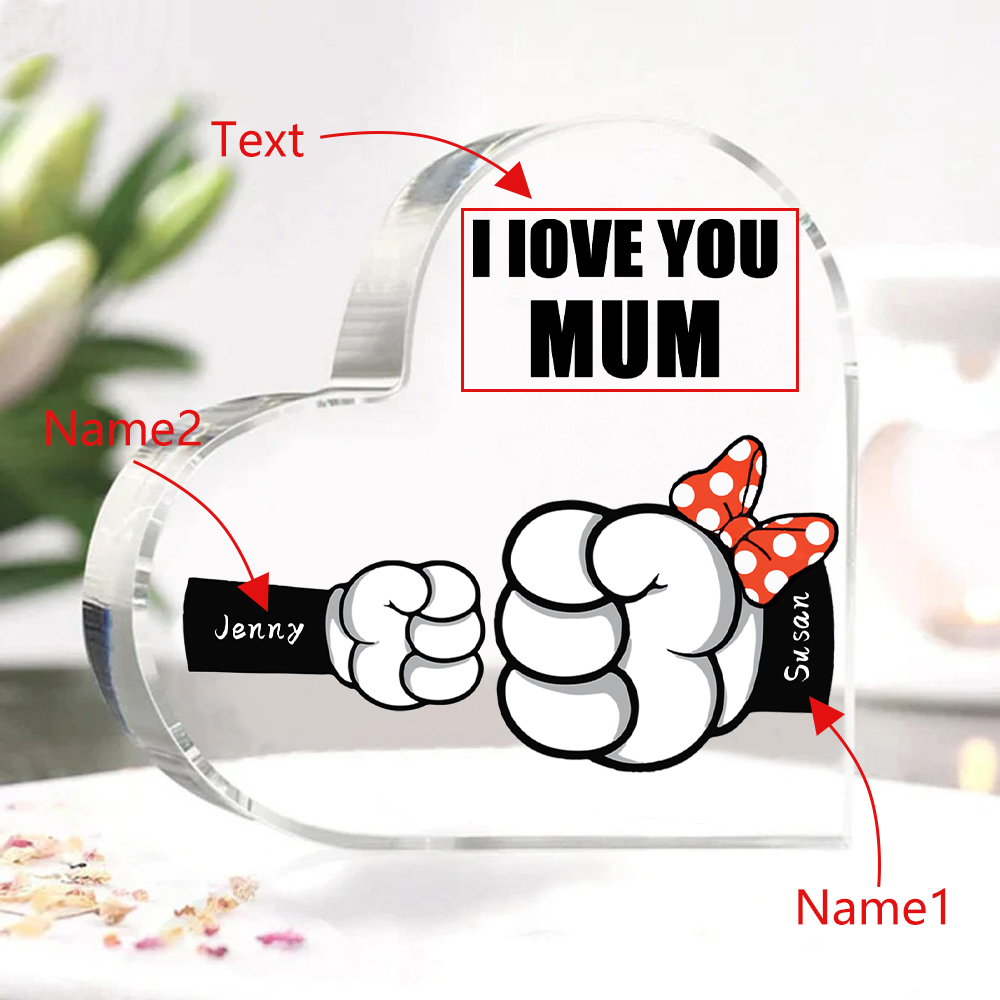 2 Names - Personalised Acrylic Heart Keepsake Custom Name & Text Fist Bump Ornaments Gifts for Family-Jessemade AU