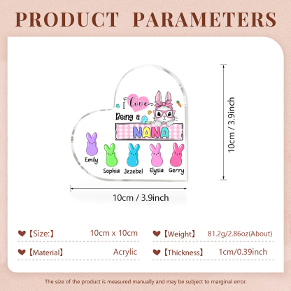 6 Names - Personalised Acrylic Heart Keepsake Custom Names Bunny Ornaments Gifts for Grandma/Mother-Jessemade AU