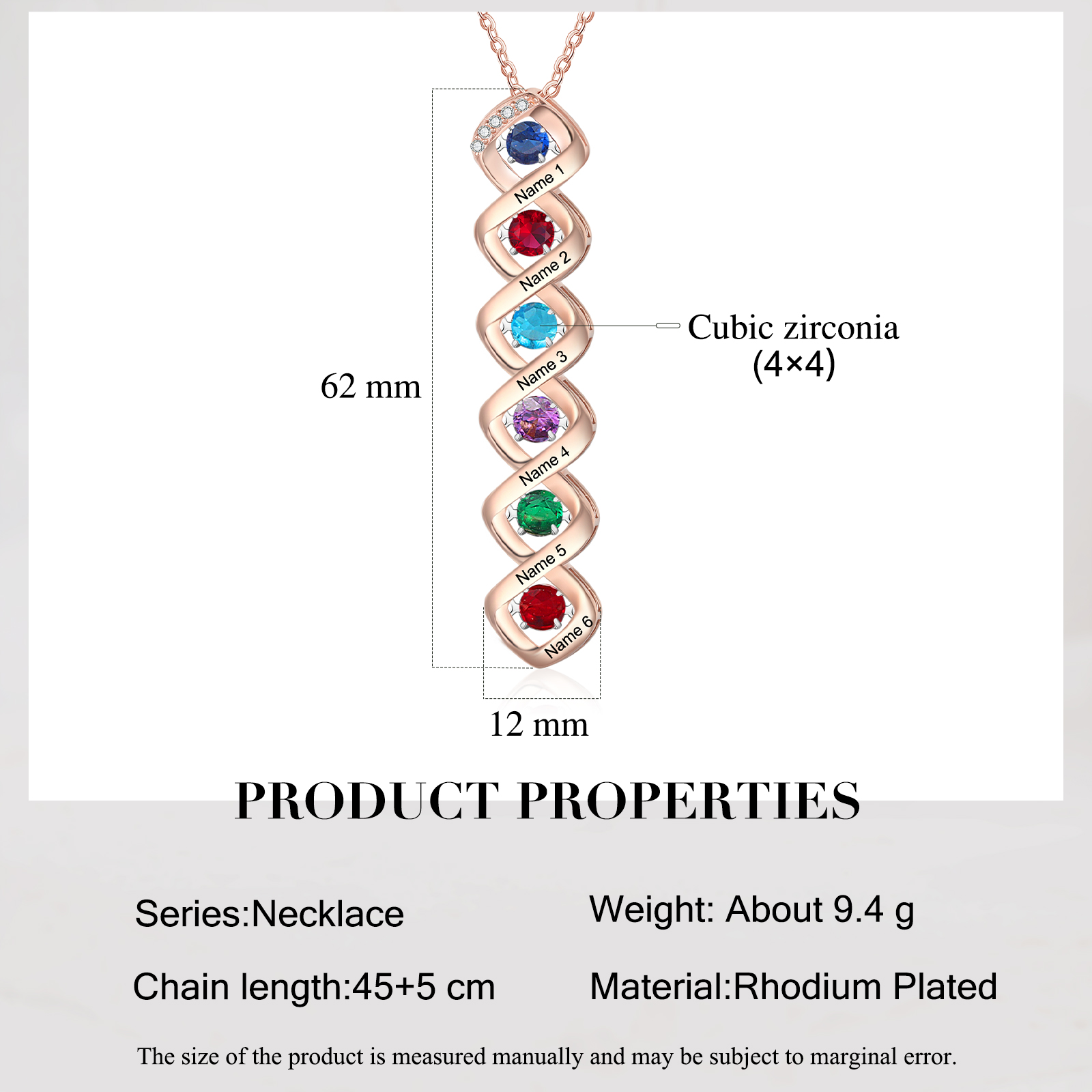 Custom Family Necklace with 6 Birthstones Engraving Names Dancing Stone Necklace-Jessemade AU