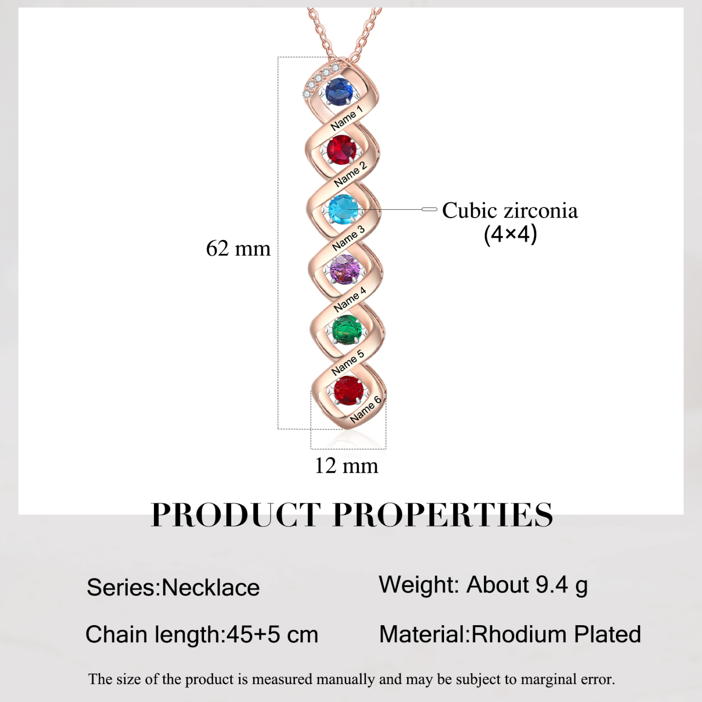 Custom Family Necklace with 6 Birthstones Engraving Names Dancing Stone Necklace-Jessemade AU