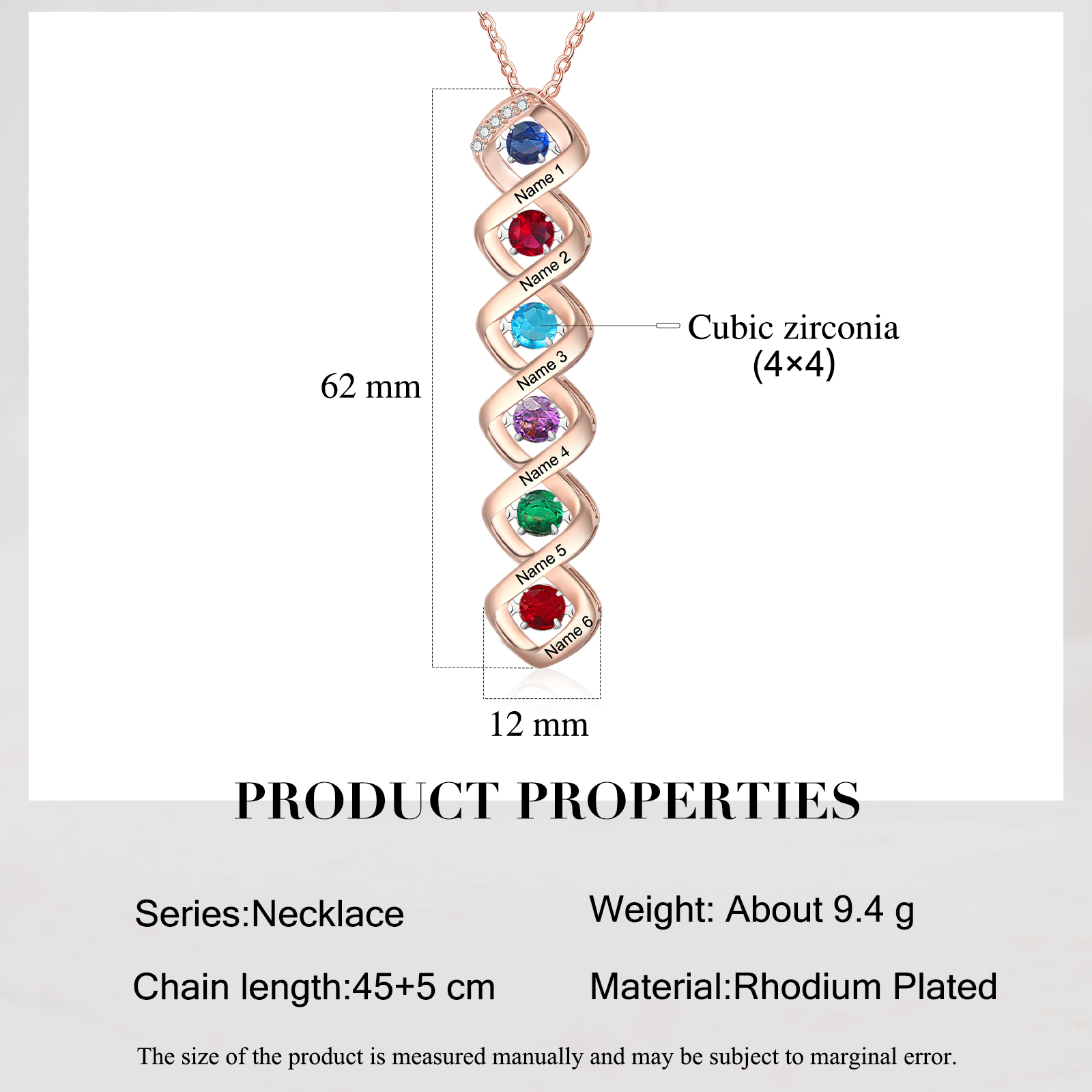 Custom Family Necklace with 6 Birthstones Engraving Names Dancing Stone Necklace-Jessemade AU